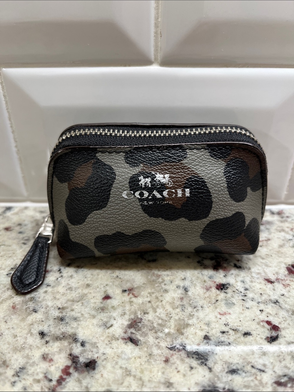 Coach Mini Zip Ocelot Cosmetic Case EUC